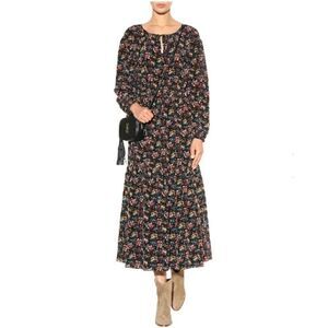Saint Laurent Bouquet-Print Peasant Midi Dress, Black Pattern Women’s Sz Small S